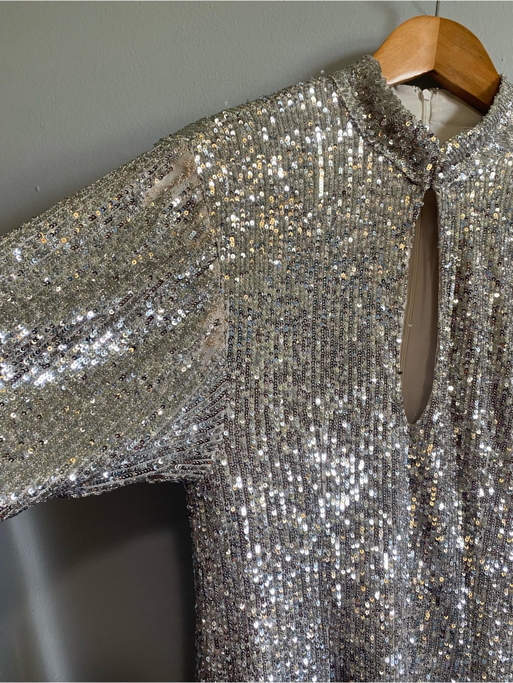 Ronny Kobo Lauper Dress Silver Medium
Sequin Cocktail Keyhole Neckline - Picture 6 of 11